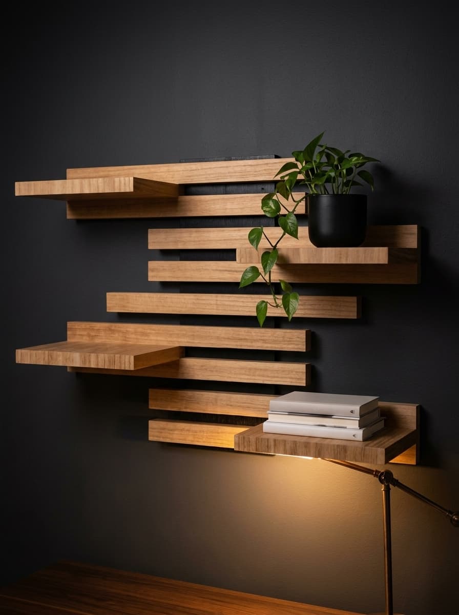Modulair wandrek hout: een warme, speelse toevoeging