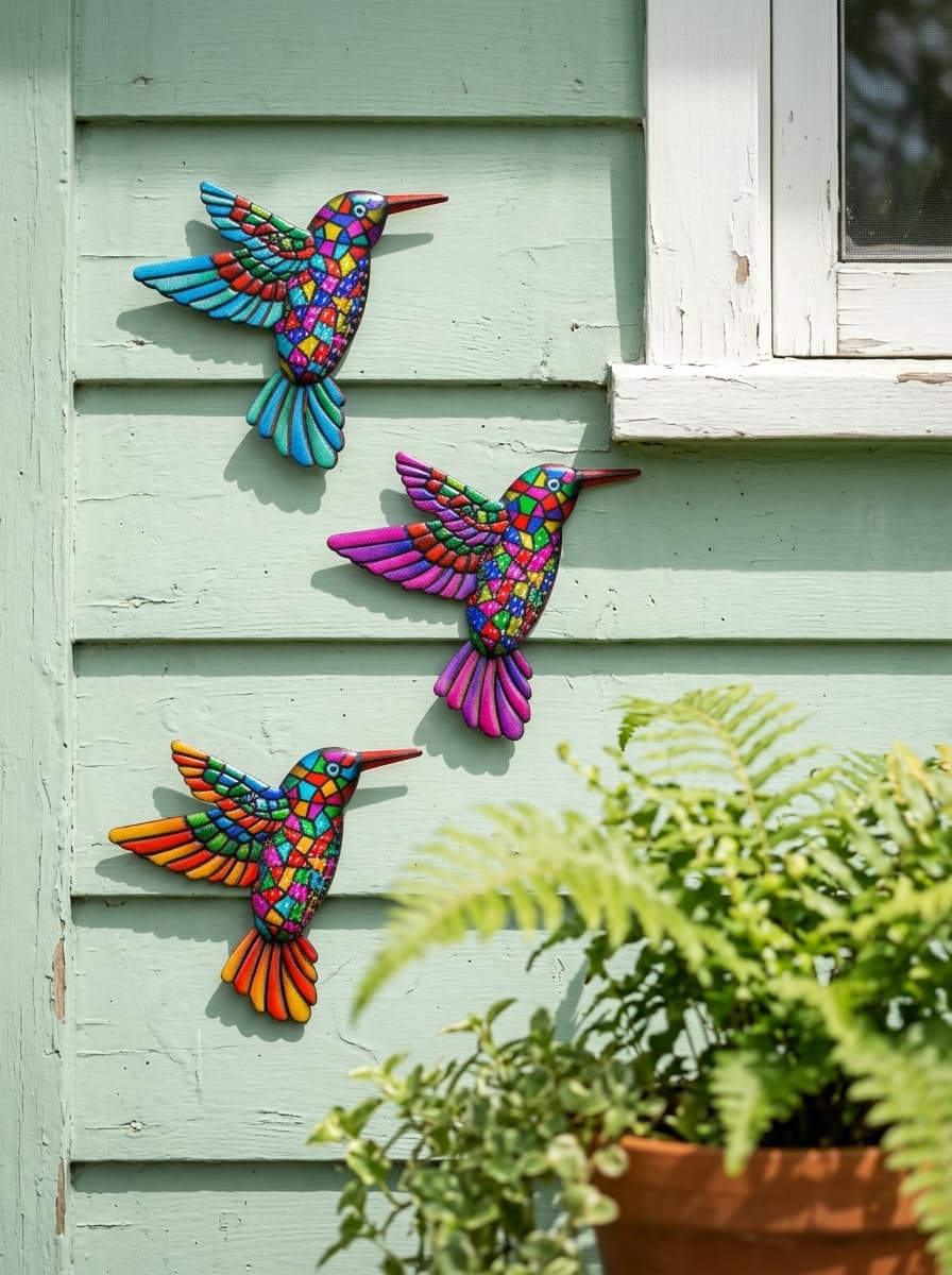 Metalen wanddecoratie vogels — kleurrijk accent voor buiten